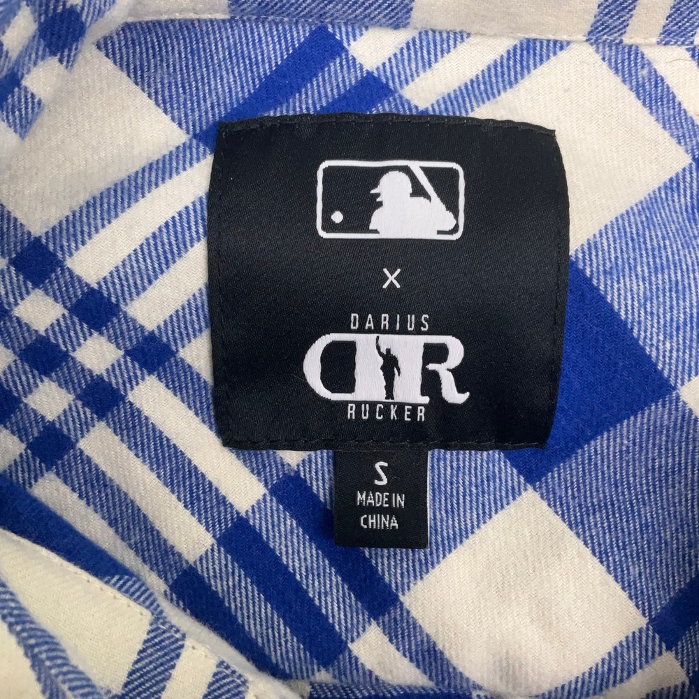 Darius Rucker MLB Shirt Mens Small Blue White Plaid Flannel Stitched NY Mets - Picture 3 of 10